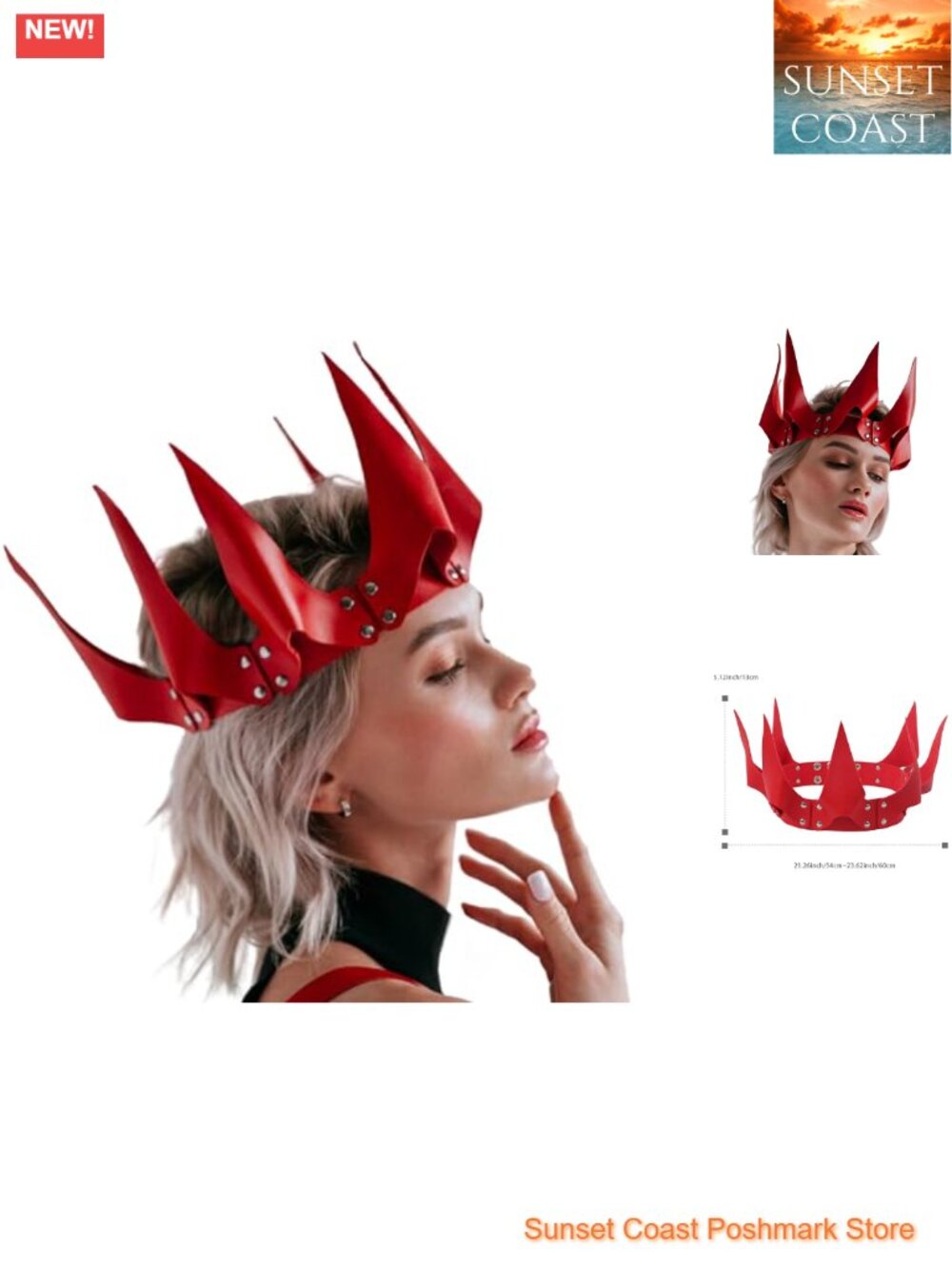 Gothic PU Leather Queen Crown Headband Punk Cosplay Hair Accessory Adjustable